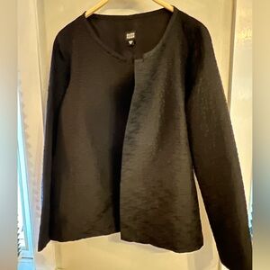 Eileen Fisher Black Ripple Bindue Silk long Sleeve Jacket Size MED